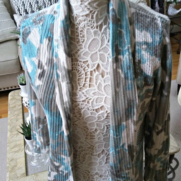 SPANNER Open CAMO Turquoise & Grey Cardigan - Picture 2 of 6